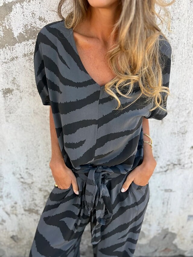Women's Pants Sets Bolero Top Short Sleeve V Neck Graphic