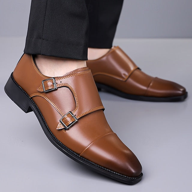 – Elegant Monk Men's Strap Double Leather Shoes