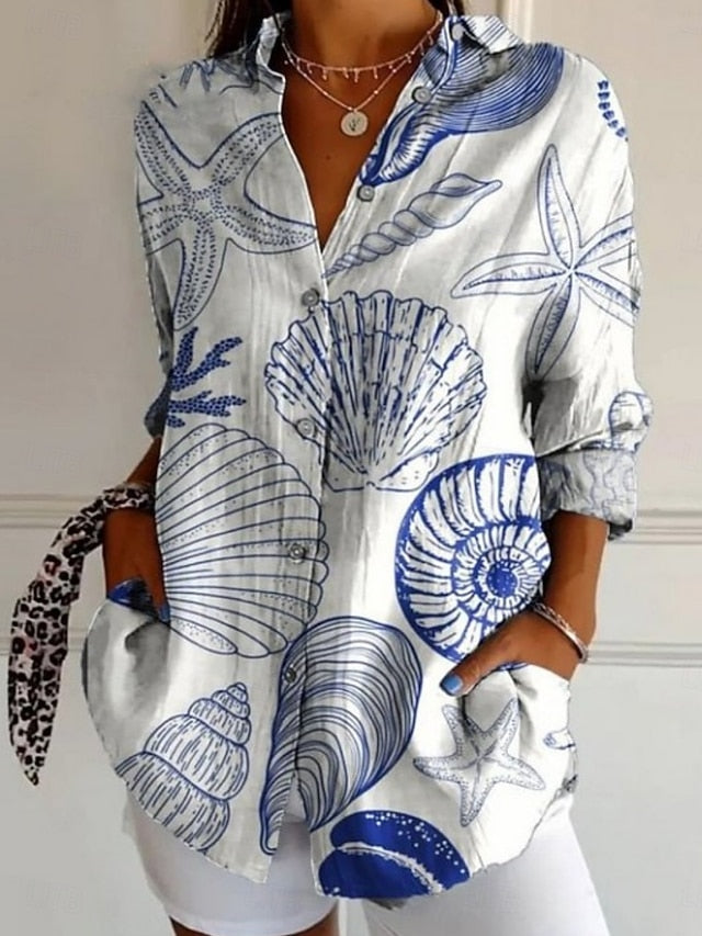 Women's Shirt Pocket Buttons Print Floral Graphic Ethnic