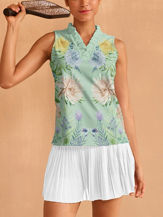 Women's Golf Polo Shirt Light Green Sleeveless Top Ladies