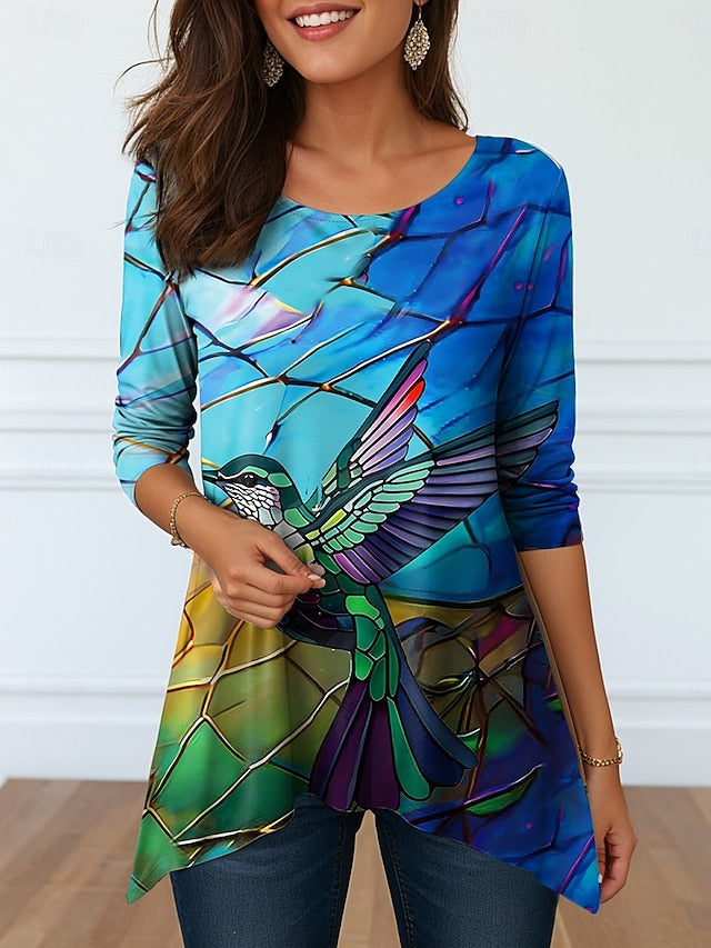 Women's T Shirt Print Asymmetrical Graphic Geometric