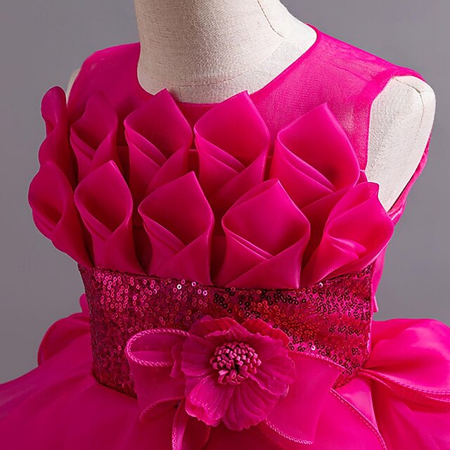 Flower Party Kids Color Solid Girls' Dress Sequin