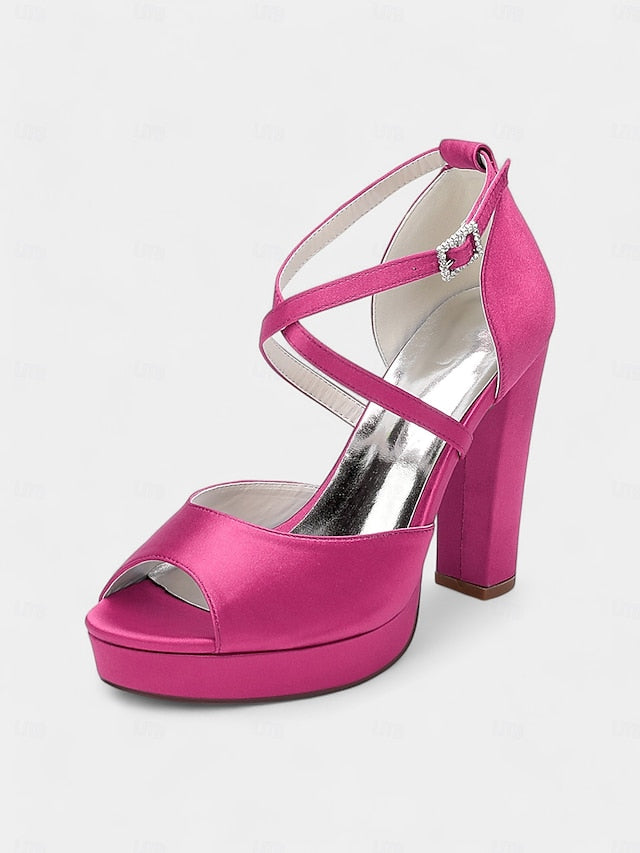Satin High Heel and with Peep Women's Toe Platform Sandals