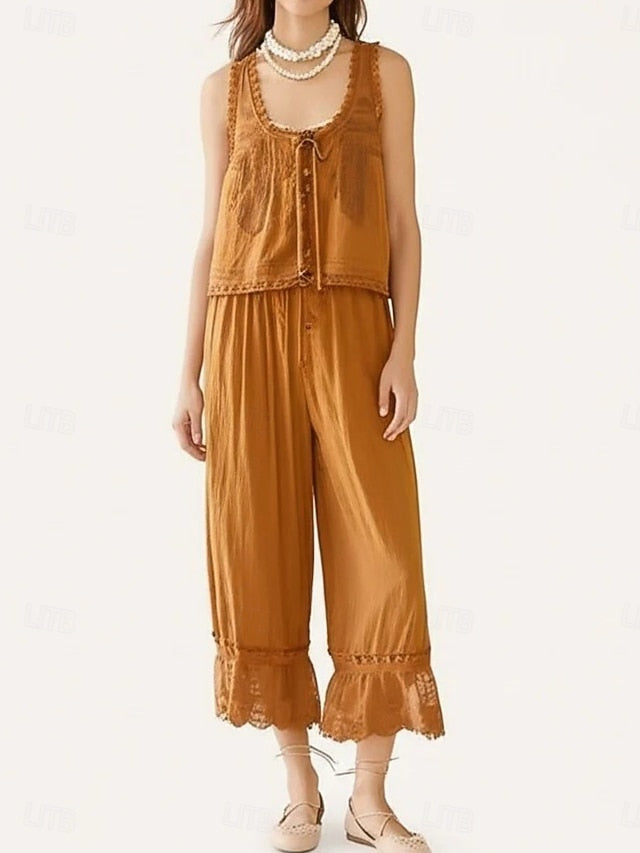 Women's Pants Sets Bolero Top Sleeveless Square Neck Plain
