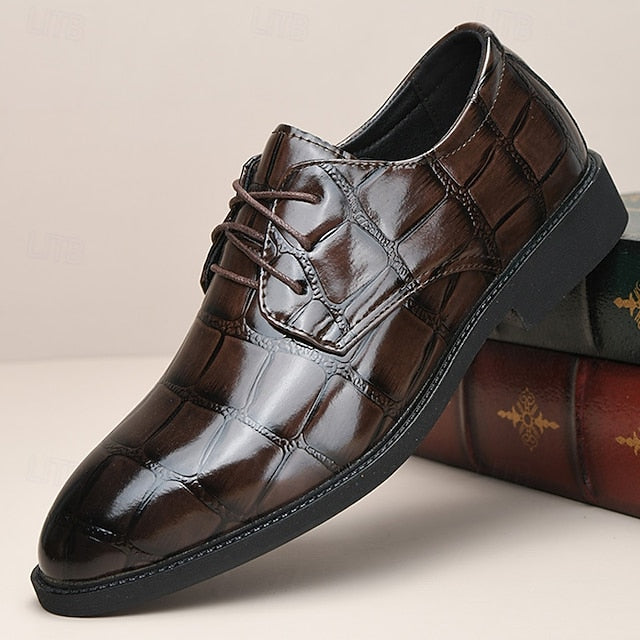 Shoes Crocodile-Pattern Brown Men's Leather