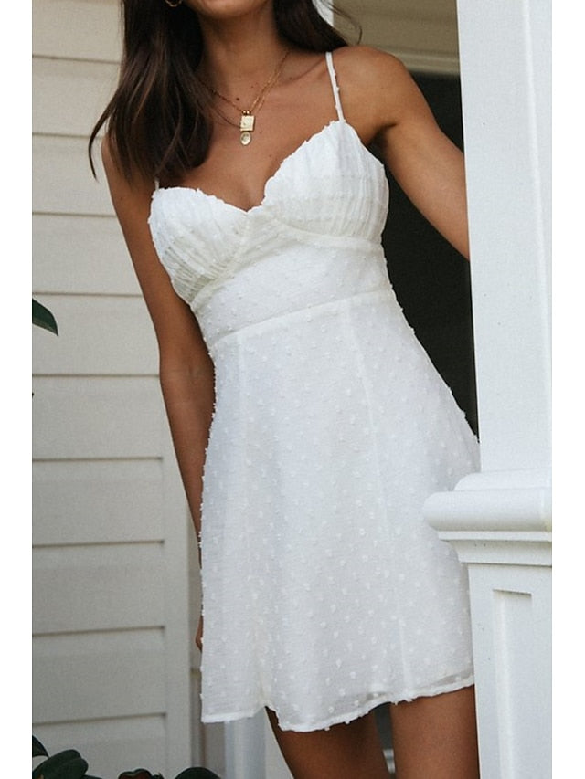 Women's Mini Dress White Dress Graduation Dress Slip Dress