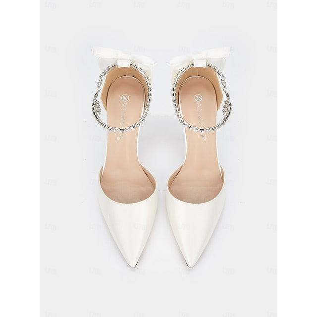 Satin Elegant Toe Block Pointed Heel Ankle Pumps Women's -