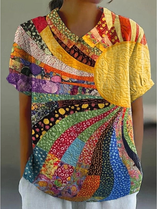 Women's Blouse Buttons Print Graphic Geometric Daily