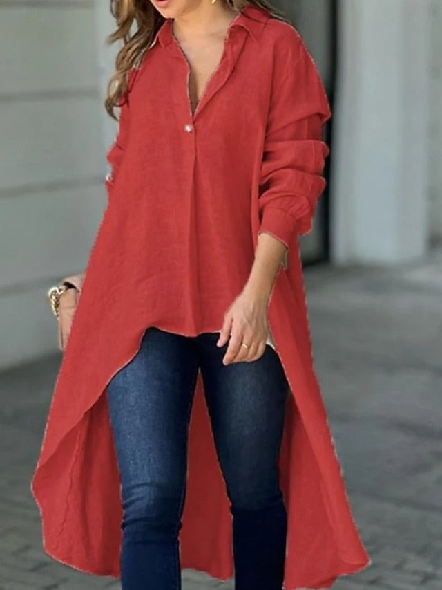 Women's Popover Shirt Casual Shirt Blouse Buttons Solid