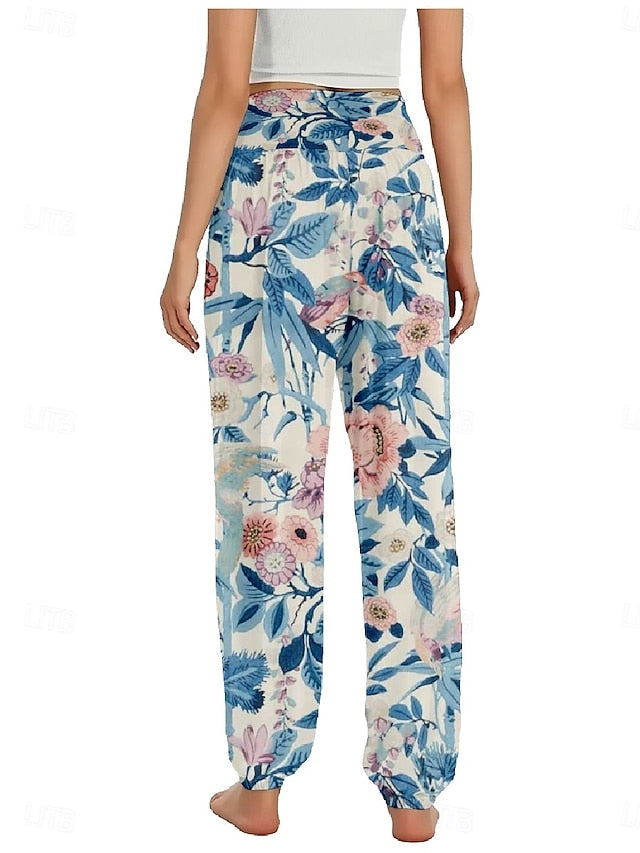 Women's Faux Cotton Linen Wide Leg Pants Trousers Ethnic