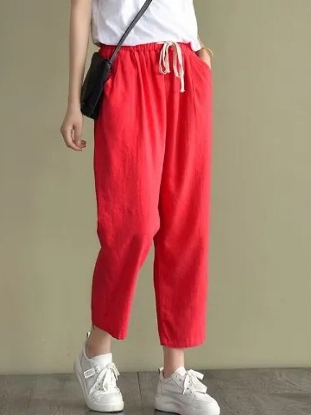 Women's Linen Like Faux Cotton Linen Trousers Summer Pants