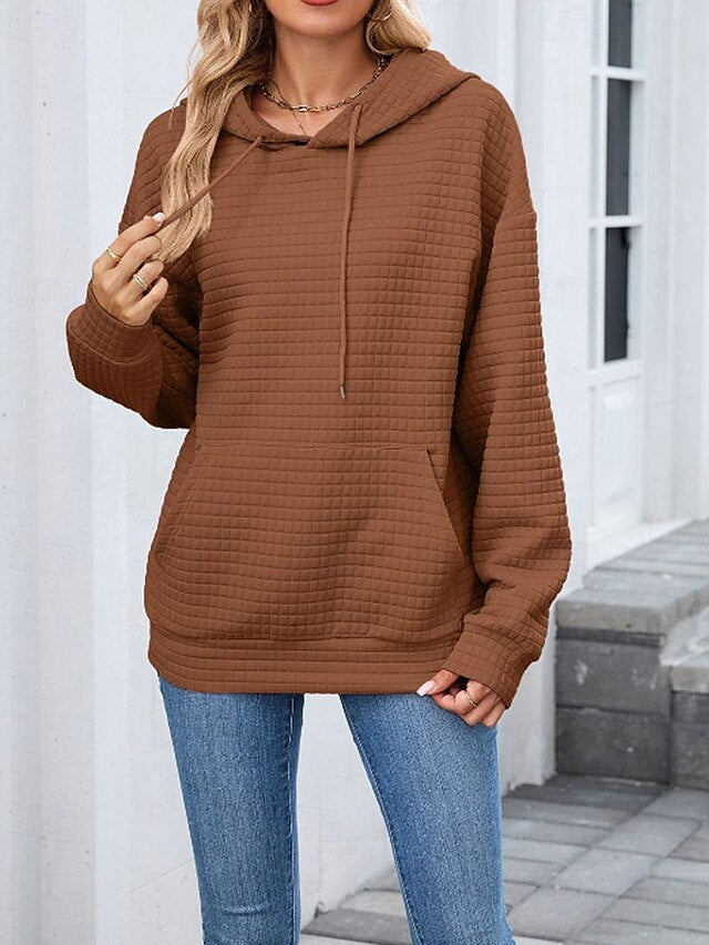 Women's Texture Blouse Pullover Hoodie Sweatshirt Pocket