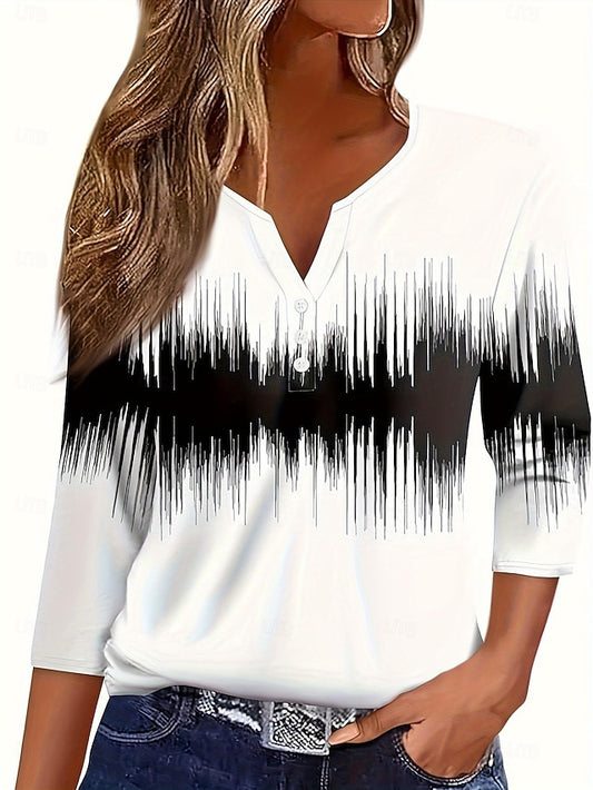 Women's White Pink Khaki Waves Print Daily Date Elegant