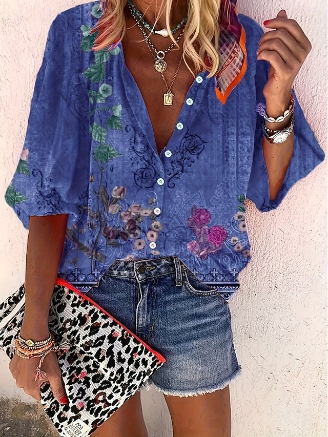 Women's Shirt Print Ombre Floral Graphic Bohemia Vintage