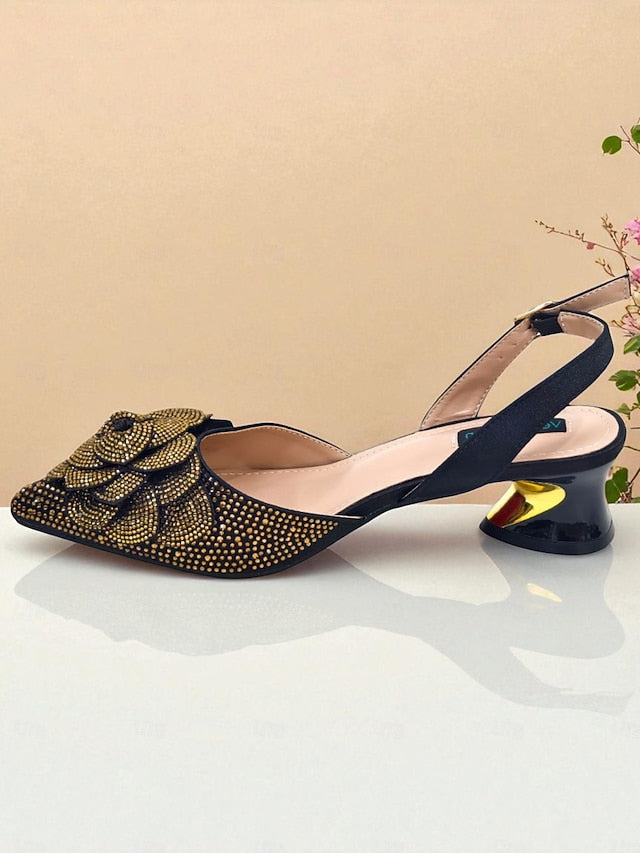 Rhinestone with Matching Women's Gold Slingback Pumps