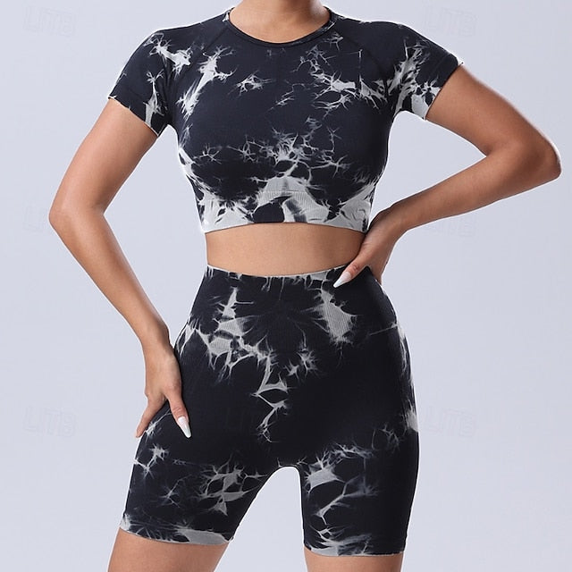 Women's 2 Pieces Workout Sets Shorts and Crop Top Tie Dye