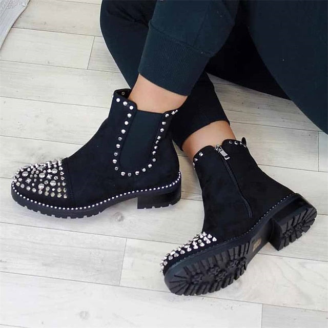 – for Studded Women Black Chunky Chelsea Boots Ankle Sole