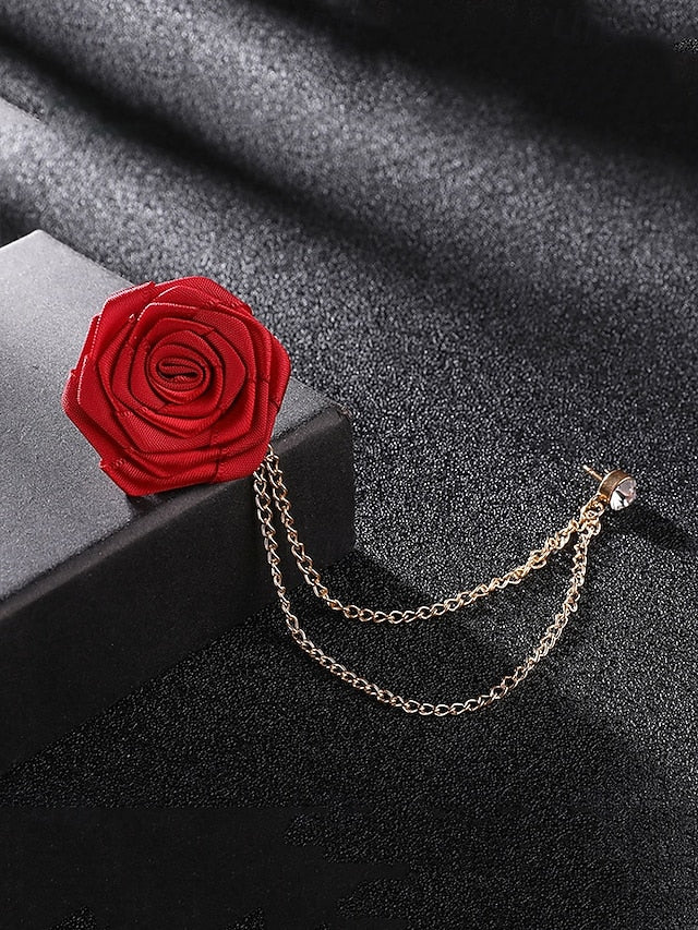 Lapel Rose Pin Red Men's with Gold – Elegant Chain