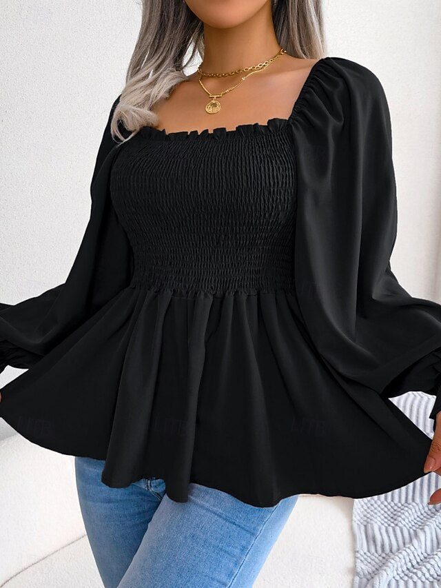 Women's Blouse Chiffon Tops Ruched Patchwork Plain Stylish