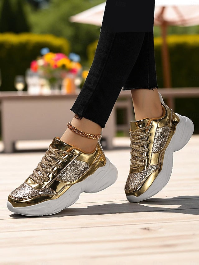 Sneakers with Metallic Platform Women's Chunky Glitter
