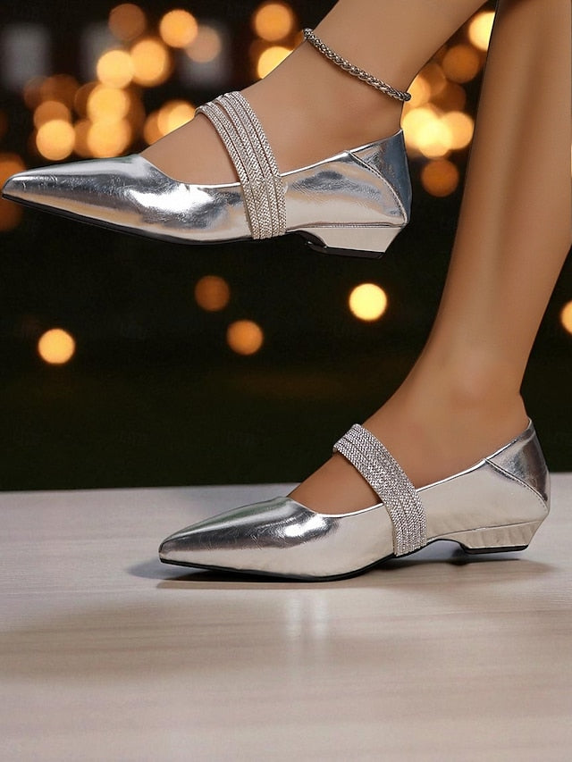 Women's Pointed Patent Toe Leather Flats Black Elegant -