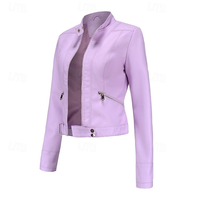 Women's Jacket Pocket Faux Zipper Leather Comfortable