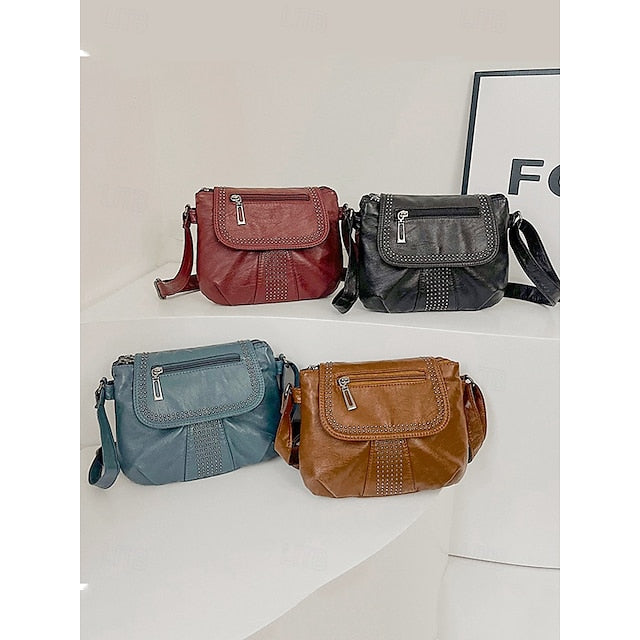 with Brown Studded Bag Leather Crossbody Faux Women's