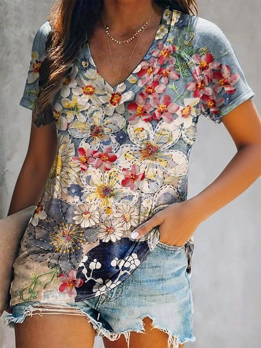 Women's T Shirt Print Floral Graffiti Bohemia Vintage