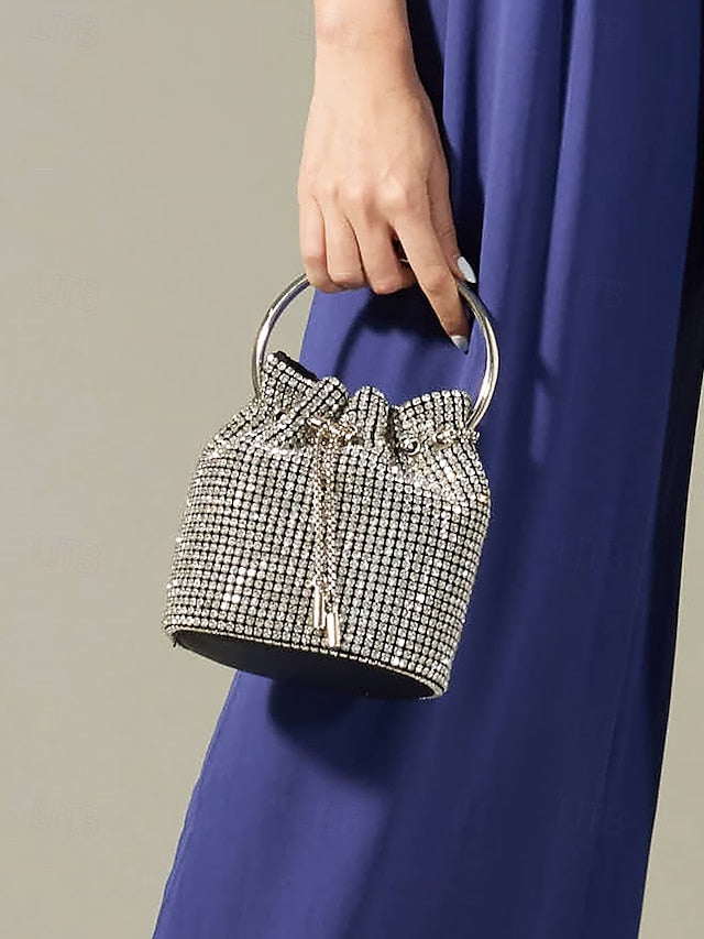 Sparkling with Metal Bucket Bag Silver Women's Rhinestone