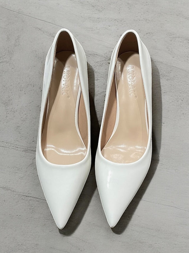 Pointed-Toe Heel Block Leather Patent Pumps Green Faux Glossy