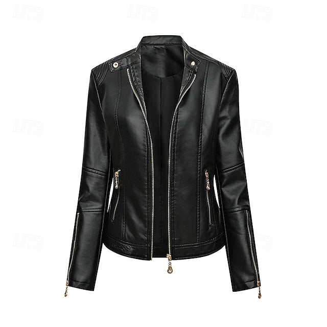 Leather Jacket Pocket Faux Women's Comfortable Zipper