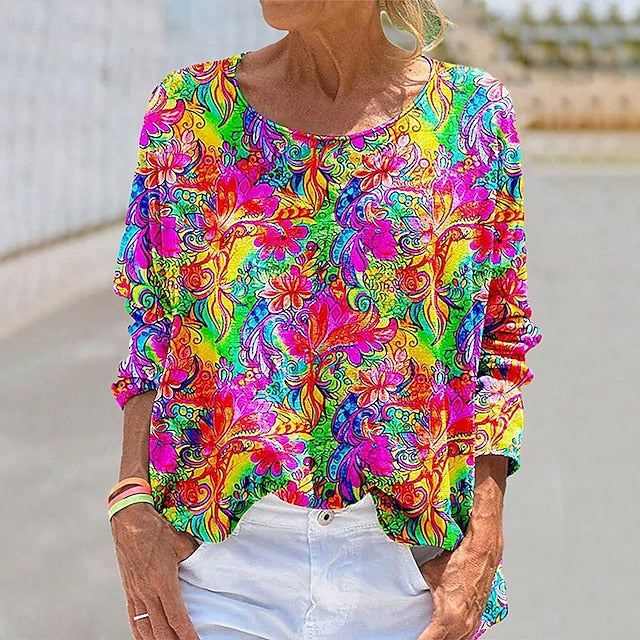 Women's Boho Shirt Blouse Patchwork Print Graphic Vintage