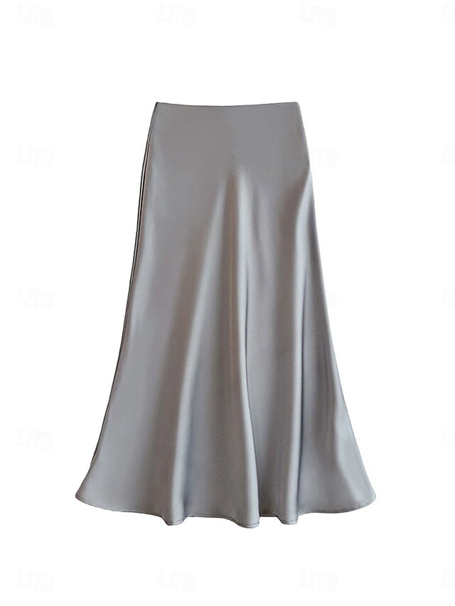 Women's Satin Skirts Elegant Vintage Fashion Casual Midi
