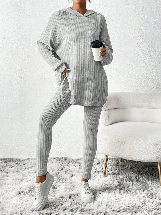 Women's Pants Sets Bolero Top Long Sleeve Hooded Solid
