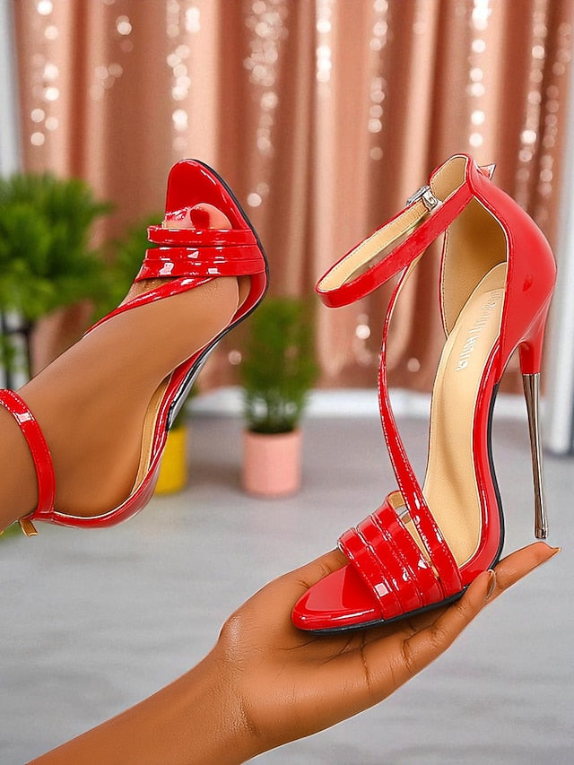 Women's Patent - PU Heels Sandals Red High Stiletto Strappy
