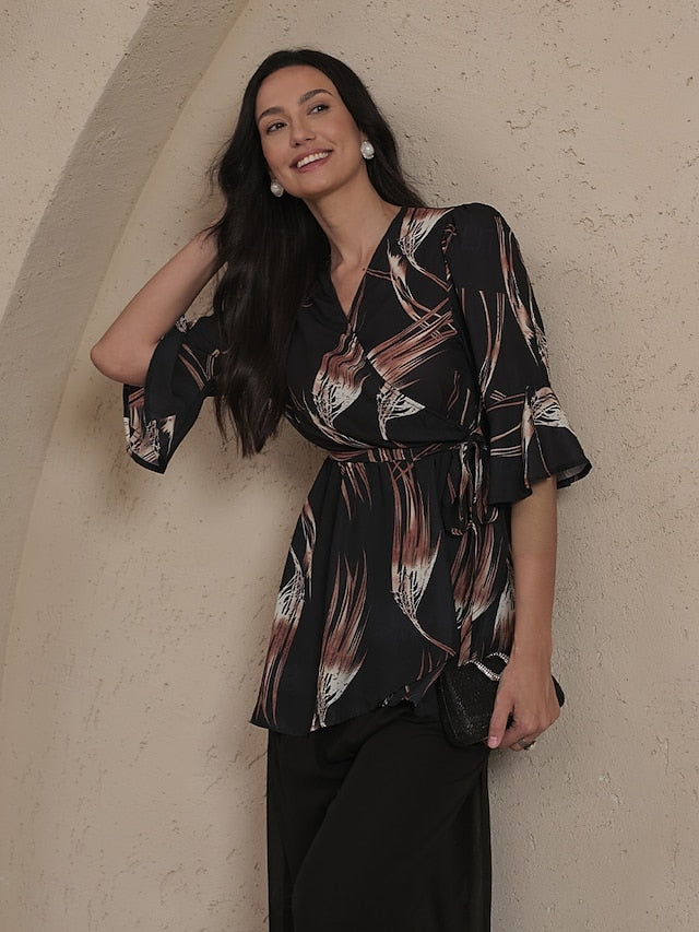 Women's Shirt Tunic Blouse Elegant 3/4 Length Sleeve