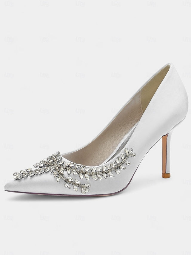 Rhinestone-Embellished – Women's Satin Heels Stiletto
