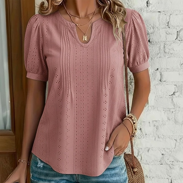 Women's Shirt Blouse Eyelet top Eyelet Plain Stylish