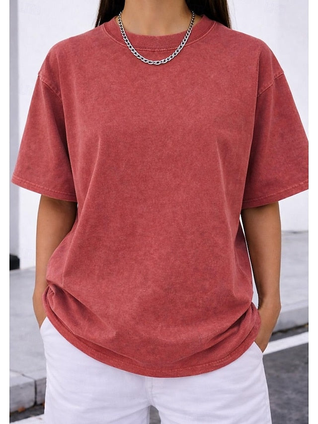 Women's Oversized T Shirt 100% Cotton Vintage Washed Tops