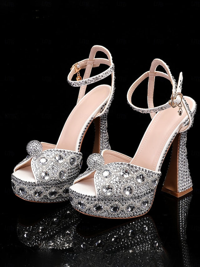 Sandals Crystal-Embellished Platform with Glamorous Women's