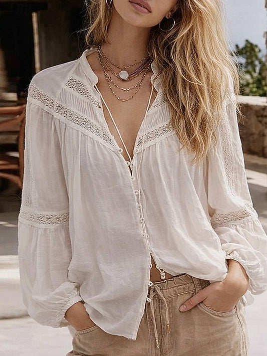 Women's Blouse Lace Solid Color Elegant Bohemia Stylish