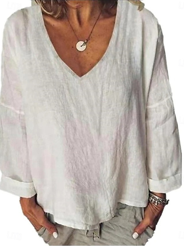 Women's 100% Cotton  Shirt Blouse Solid Color Basic Casual
