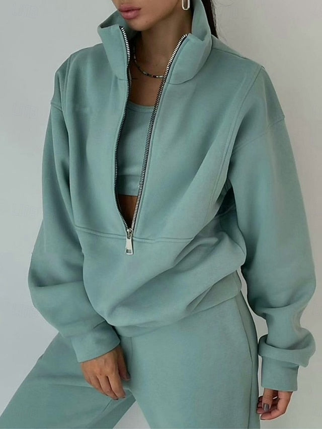 Women's Pants Sets Long Sleeve Turtleneck Plain Fashion