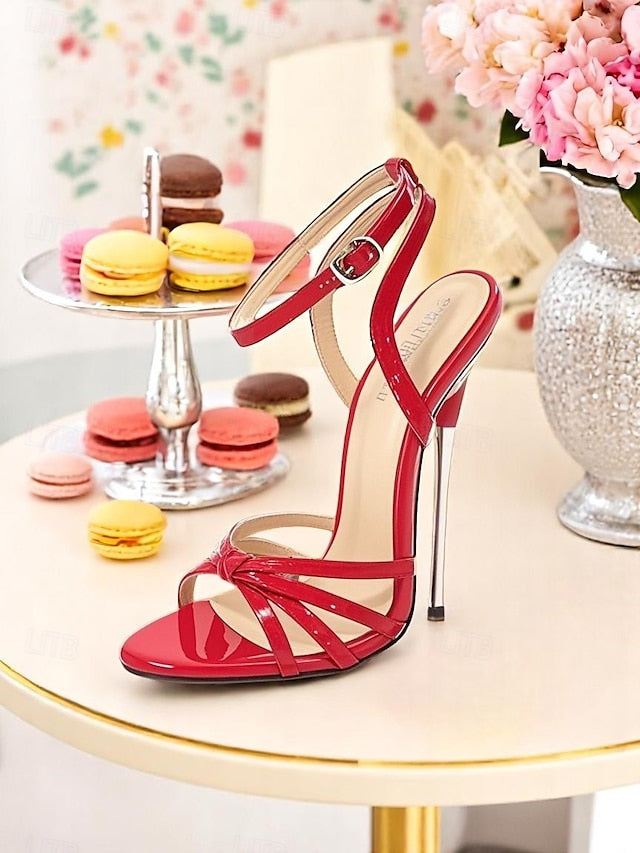 Strappy Leather Red - Heels Patent Women's Knot Stiletto