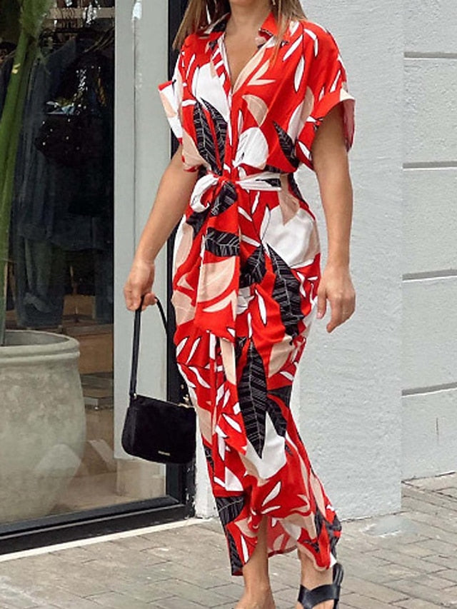 Women's T Shirt Dress Summer Dress Print Dress Floral Leaf