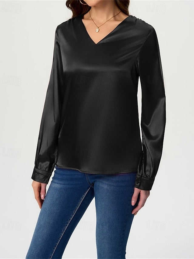 Women's Shirt Elegant Dressy Satin Top Solid Color Stylish