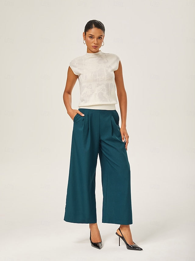 Ivory Wool Jacquard Mock Neck Knit Top