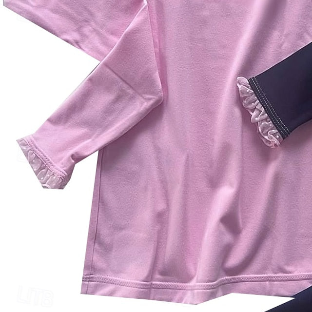 Women's Girls' Ice Skating Tights Top with Pants Pink