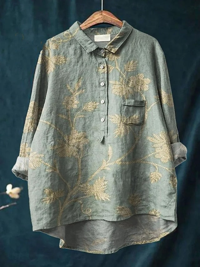 Women's Blouse Linen Like Breathable Lightweight Floral