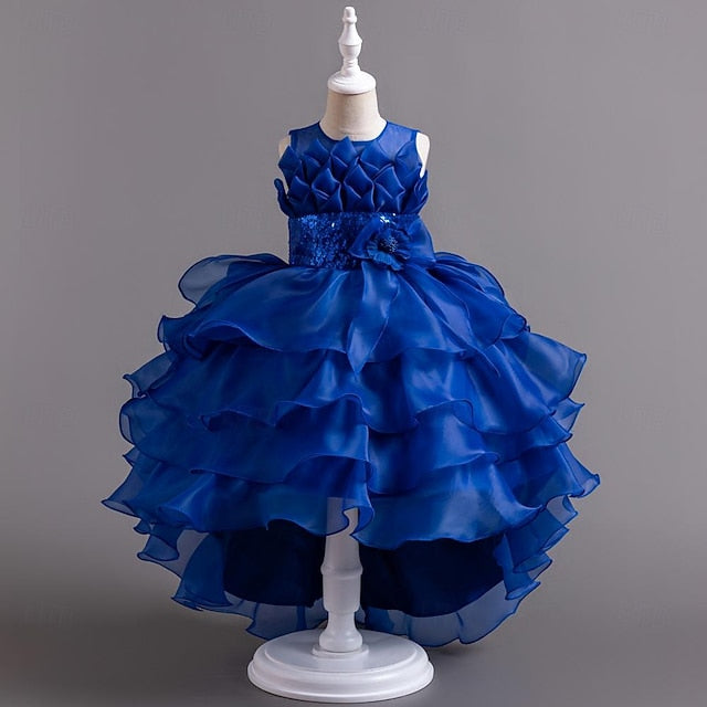 Flower Party Kids Color Solid Girls' Dress Sequin